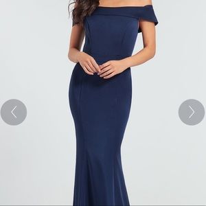 Klienfields navy offthe shoulder bridesmaid dress